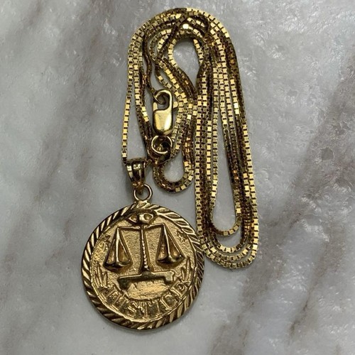 SUPREME SUPREMA Giustizia Ciondolo Oro 14K 18SS Collana Catena 60cm Rara Limitata Usata