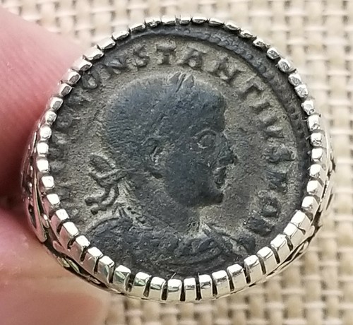 Constantine the Great House Constantius II Authentic Ancient Coin Silver Ring