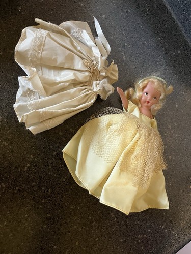 OFF WHITE Vintage Nancy Ann Storybook bambola bionda bionda sposa bianco sporco giallo vestito i