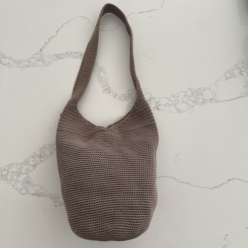 The Sak Crochet Dual Strap Shoulder Bucket Bag in Rich Taupe Beige