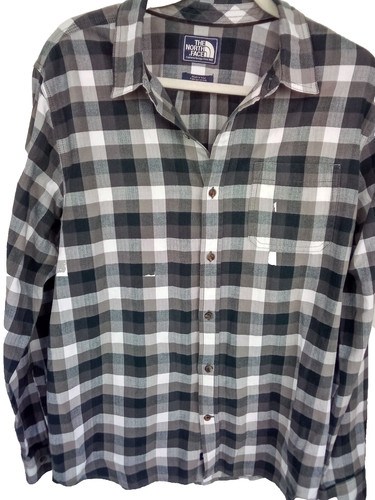 The North Face Black Plaid 100% Cotton Button Down Chambray Outdoor Shirt   L