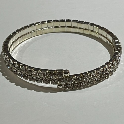 Swarovski Elements Twisty Bangle TWO rows cut Silver clear crystal Bracelet