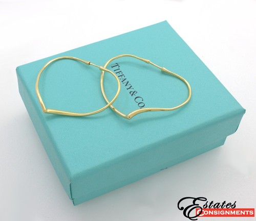 TIFFANY & CO. Pair of Tiffany & Co Elsa Peretti 18K Yellow G Open Heart Hoop Earrings