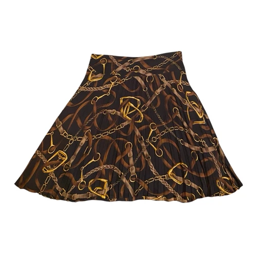 Gonna di seta equitazione LAUREN Ralph Lauren taglia 12 nero marrone oro briglia cavallo