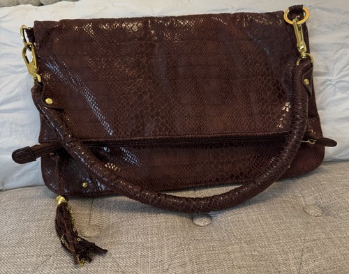 WANDLER Borsa JM Joy Mangano convertibile espandibile drop pitone tote sholuder pochette marrone