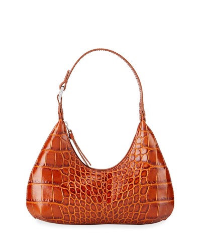 Trendy! Nuova borsa a tracolla circolare coccodrillo BY FAR ambra marrone chiaro $564