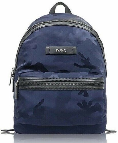 Michael Kors Kent Indigo Nylon Large Backpack Camo Navy Blue 37S0LKNB2U $398 FS