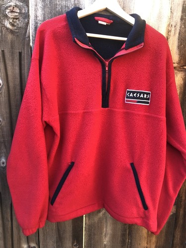 VTG Caesars Palace Mens Size Medium pullover Fleece 1 4 Zip Sweater USA Made Red