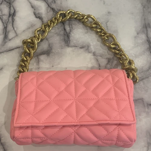 ZARA NUOVA BORSA DONNA TRAPUNTATA CATENA TRACOLLA CON CATENA DORATA ROSA