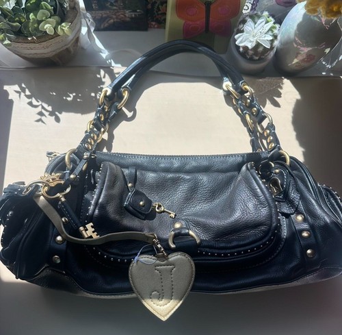 Borsa a tracolla vintage JUICY COUTURE in pelle nera e oro