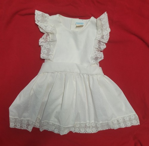 OFF WHITE Abito bambina vintage Nanette 3 T bianco sporco pizzo anni 70