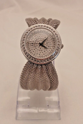 Adee Kaye Watch Ak20l Rhodium Plated Silver Mesh Band Austrian Crystal