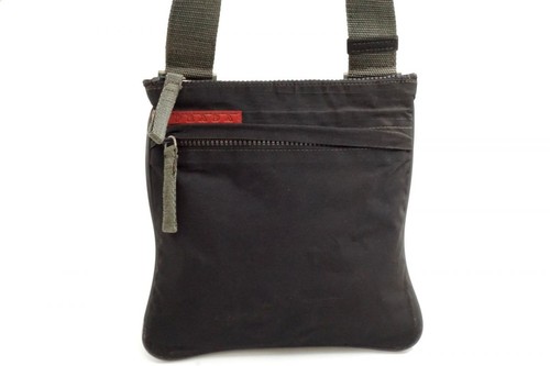 Prada Sports Mini Shoulder Bag Sacoche Logo Men'S Unisex Testo Nylon Black 2419H