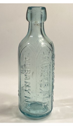 Antique 1876 HENNESSY & NOLAN Ginger Ale Soda Albany N.Y. Aqua Glass Bottle