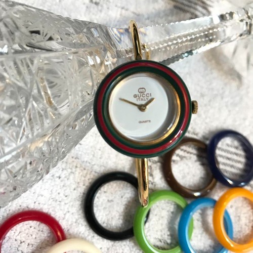 Orologio donna Gucci 11 12 Change Bezel 12 colori oro senza scatola dal Giappone