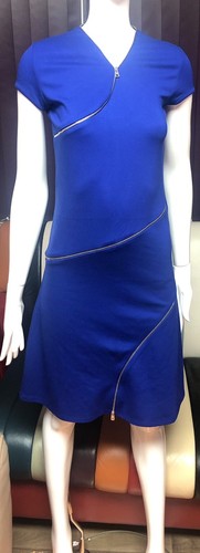 Splendido abito ALEXANDER MCQUEEN blu cobalto con cerniera taglia UK 10 IT 42 immacolato