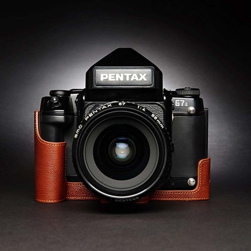 MEDEA Copertura fotocamera in vera pelle fatta a mano mezza borsa per Pentax 67ii