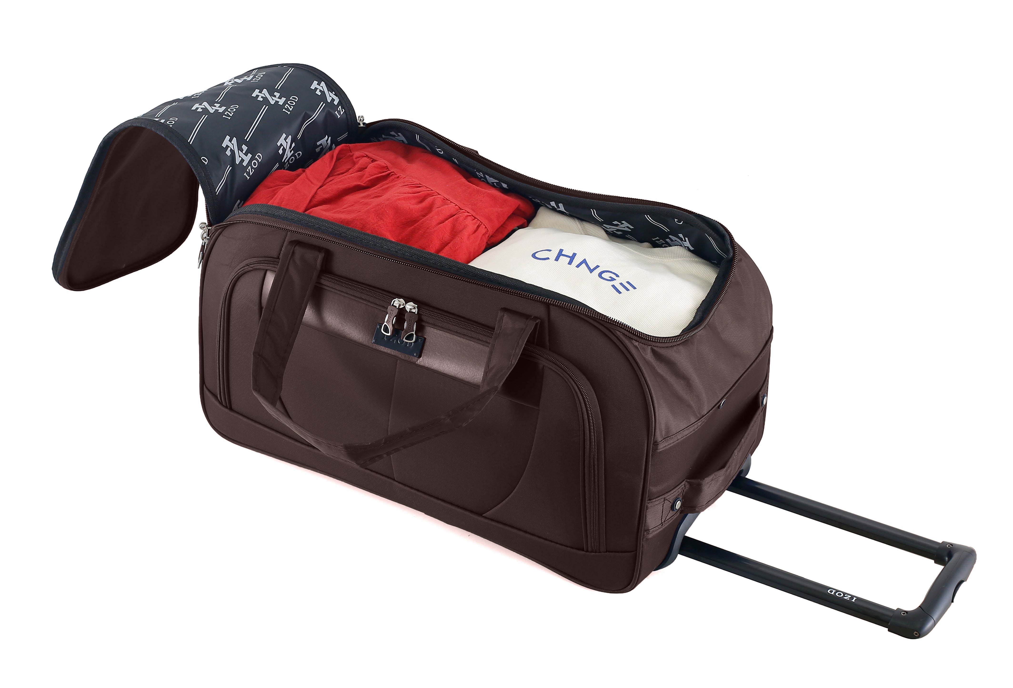 2713 IZOD Carol Nylon Soft shell Lightweight Duffel 360 Dual Spinning Wheels Combo Lock 4 Piece Tylley Bag Set