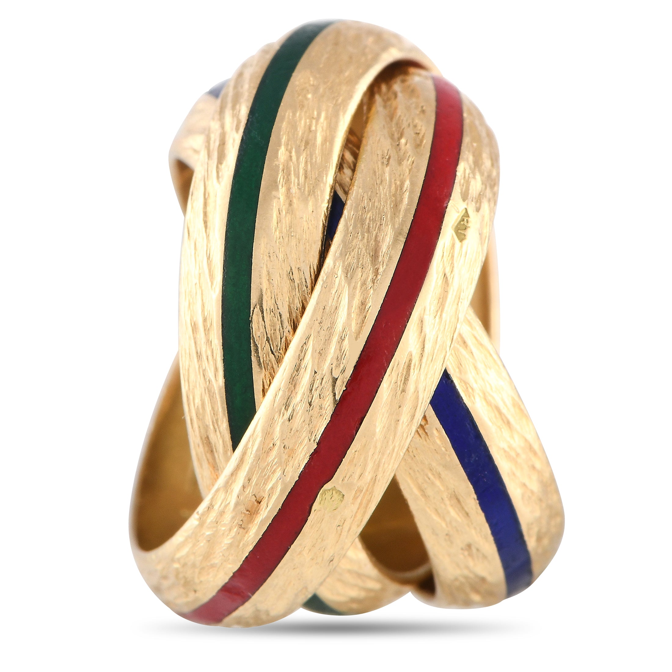 2269 Hermes Vintage 18K Yellow Gold Trinity Enamel Band Ring HE01 042524