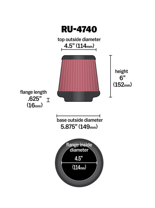 K&N RU 4740 Universal Clamp On Air Filter