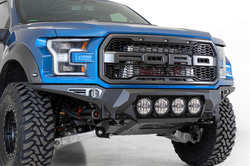Addictive Desert Designs 17 20 Ford F 150 Raptor Bomber Front Bumper w/ 4 Rigid 360 6in Round Mounts