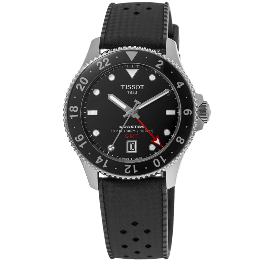 2818 Tissot Seastar 1000 Quartz GMT Black Dial Rubber Strap Men's Watch