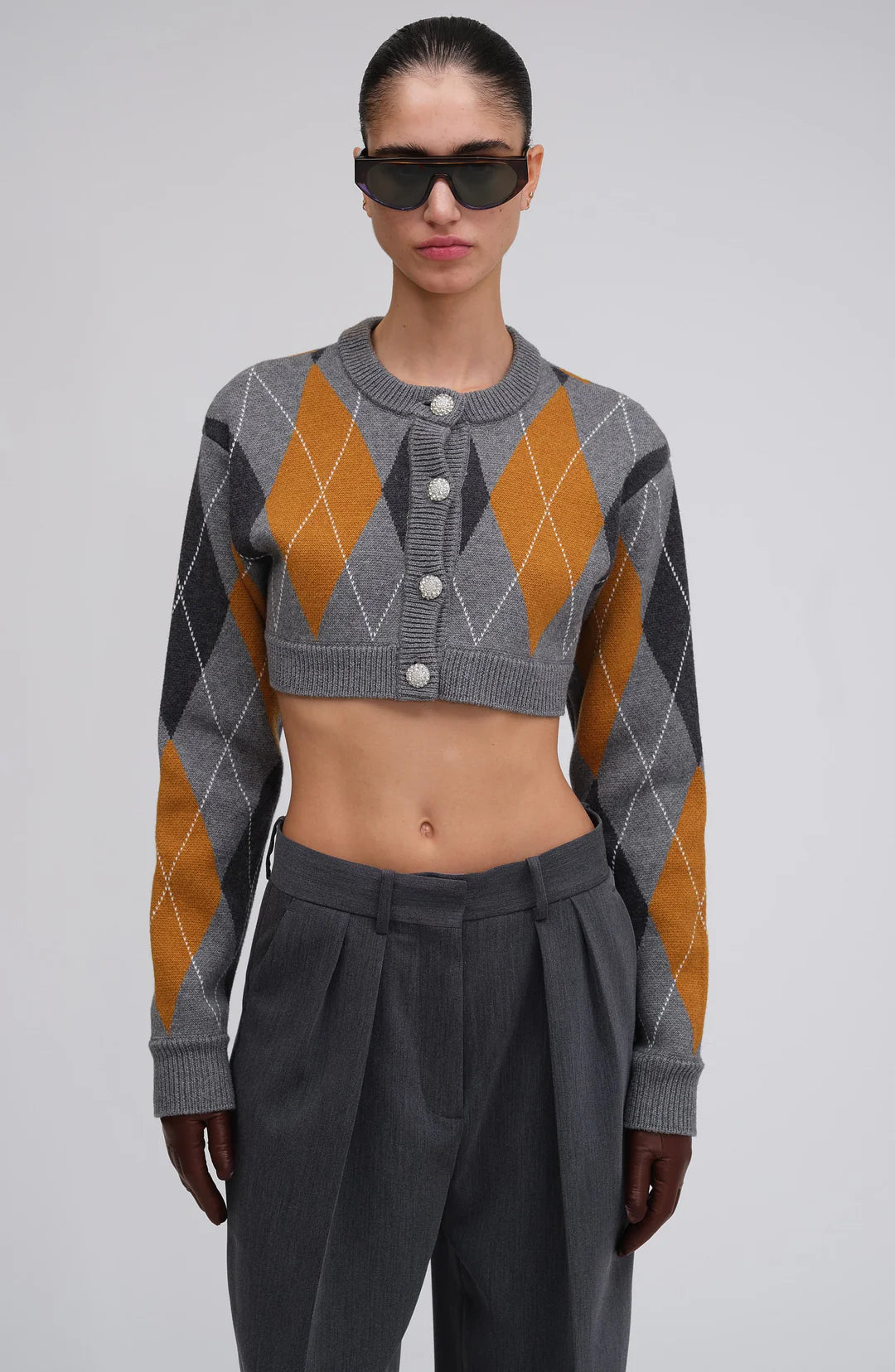 RONNY KOBO Abeje Cropped Cardigan   Cinnamon Slate Grey
