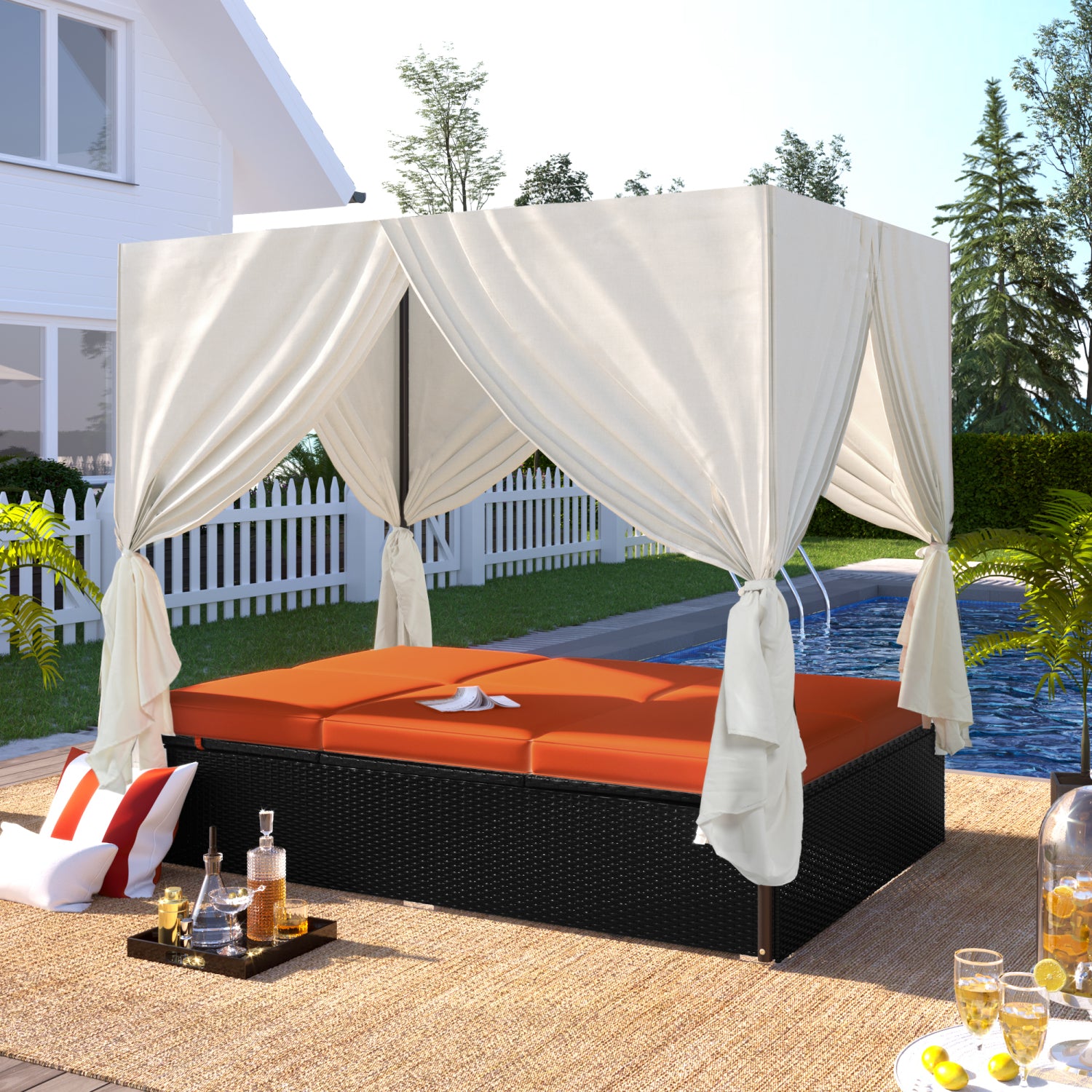 2594 Streamdale Outdoor Patio Wicker Sunbed Daybed with Cushions Adjustable Seats