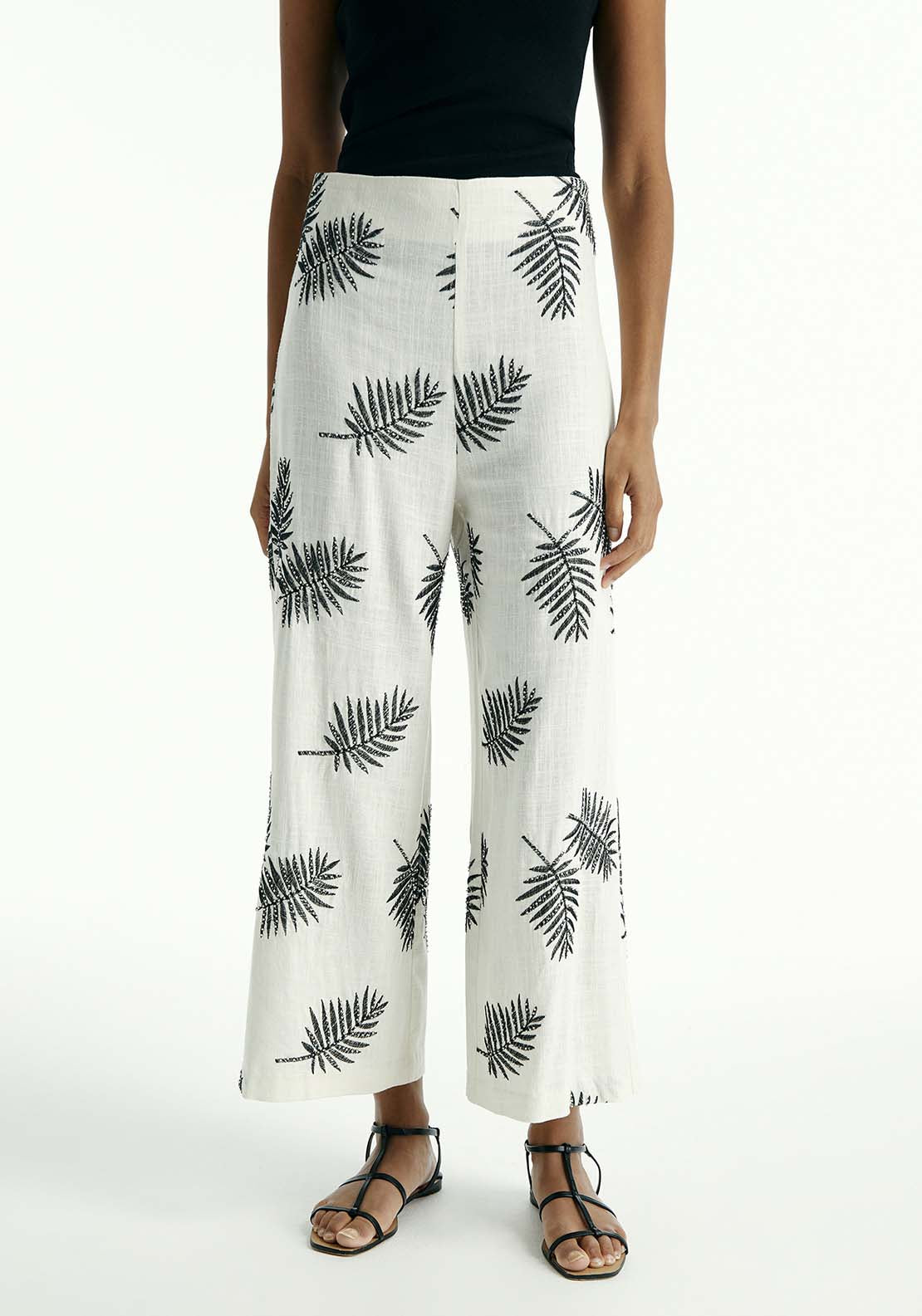 SFERA Embroidered Wide Trousers   Cream