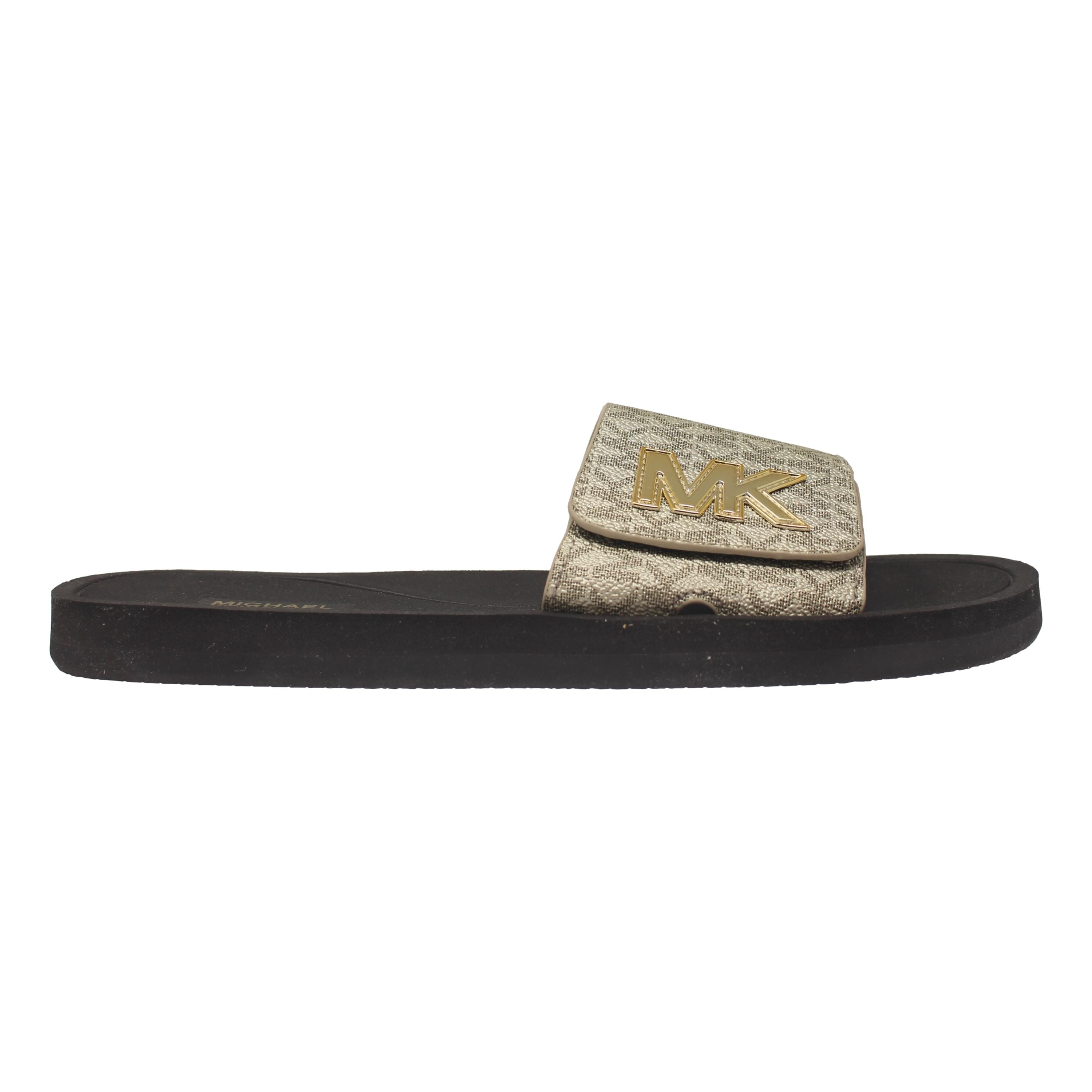 2348 Michael Kors MK Slide Metallic Black Silver 40R2MKFA4B Women's