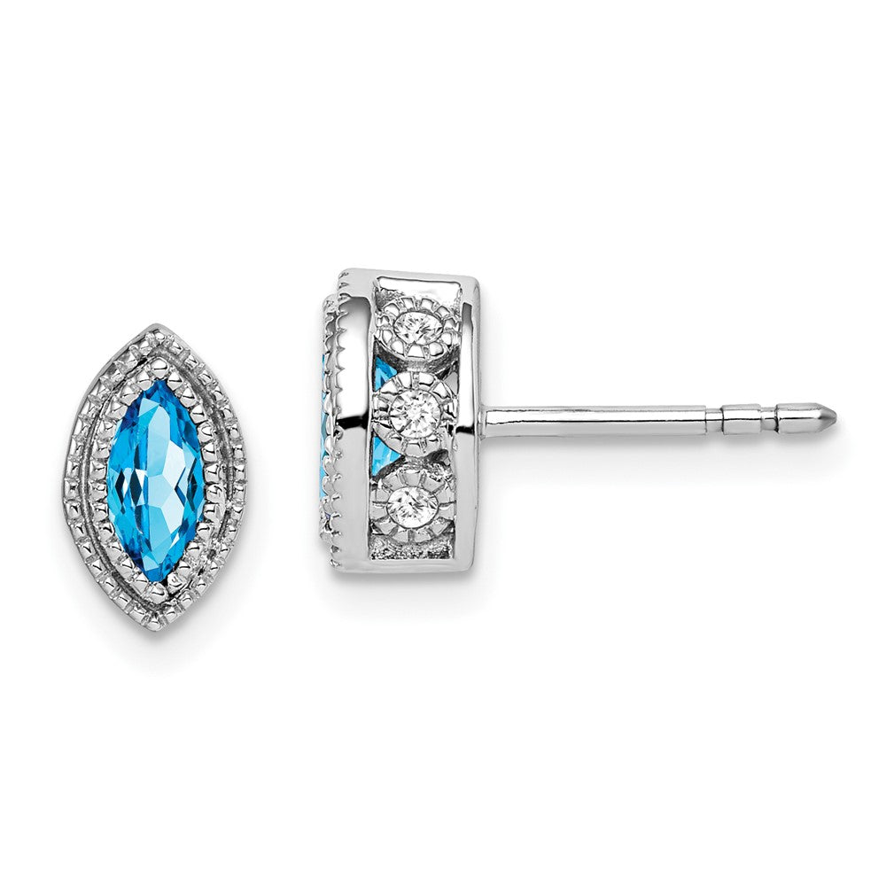 2864 14k White Gold Marquise Blue Topaz and Diamond Stud Earrings