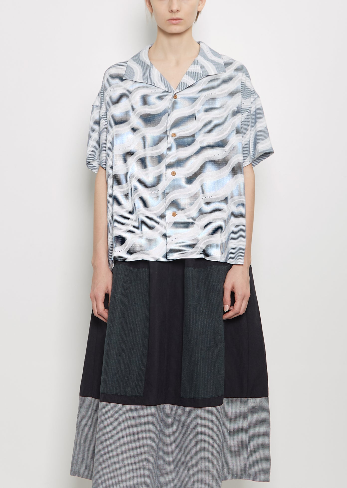 VISVIM Julie Open Collar Blouse  — Navy