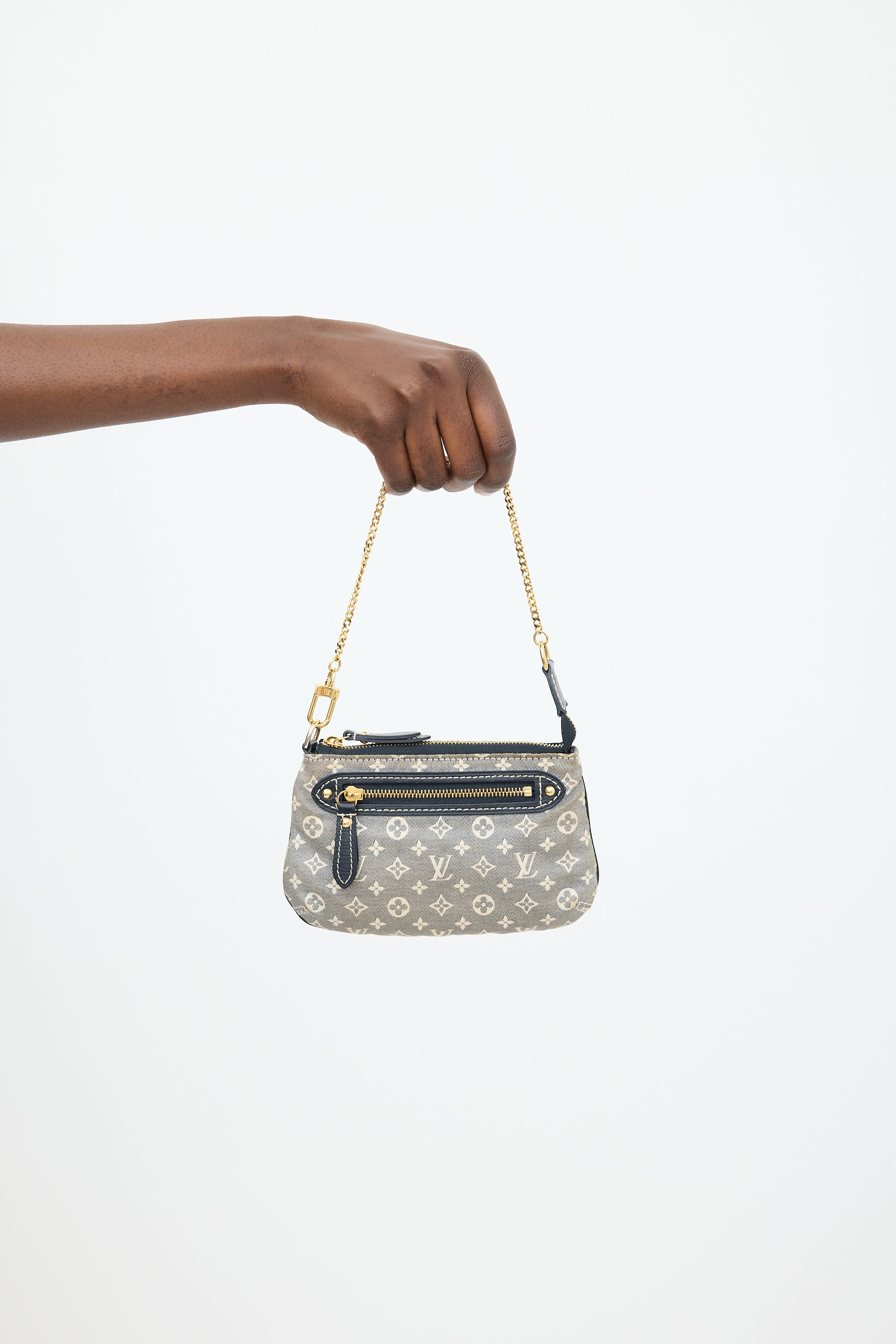 LOUIS VUITTON Grey & Cream Denim Monogram Mini Pochette Bag