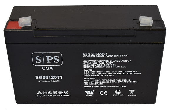 SIGMA BATTERIES LightAlarms 2PG 1SLA Emergency Exit light 6V 12Ah Battery