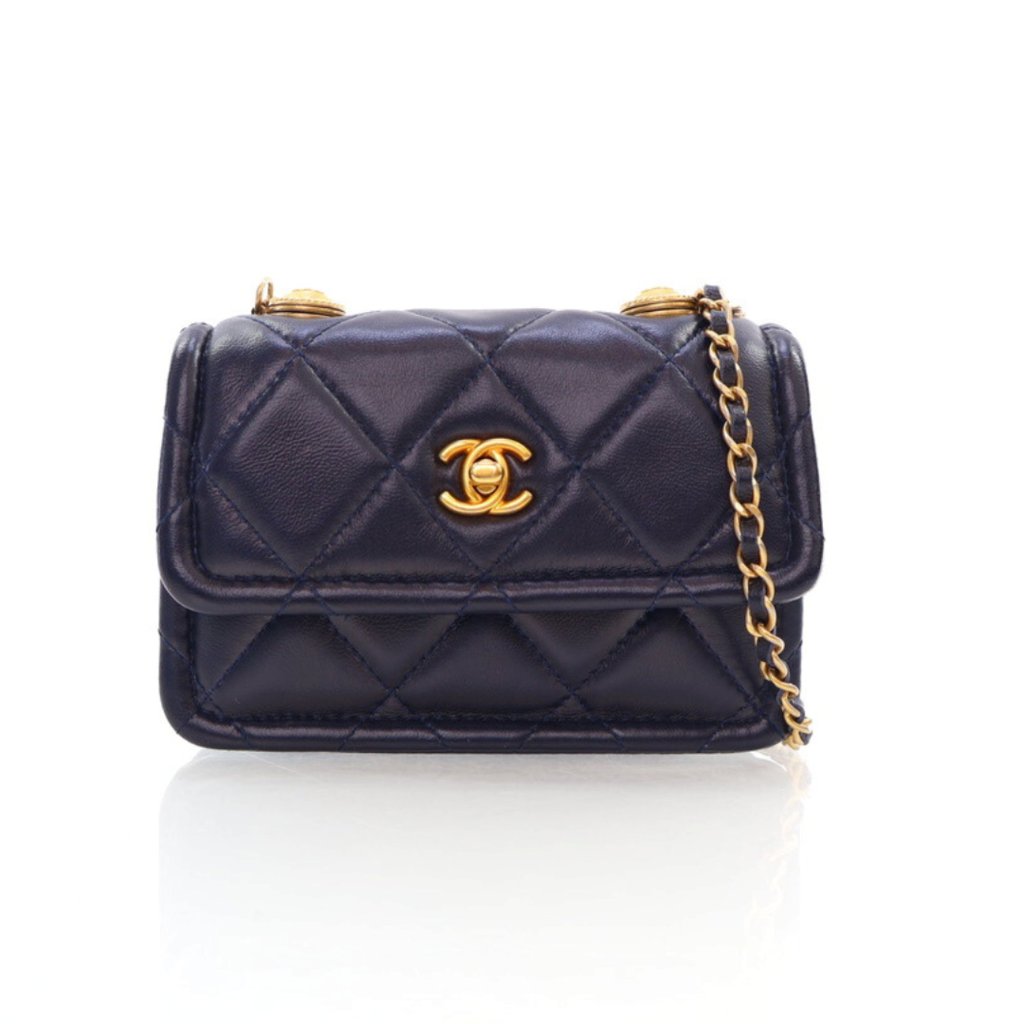2821 Chanel Navy Lambskin Mini Button On You CC Flap