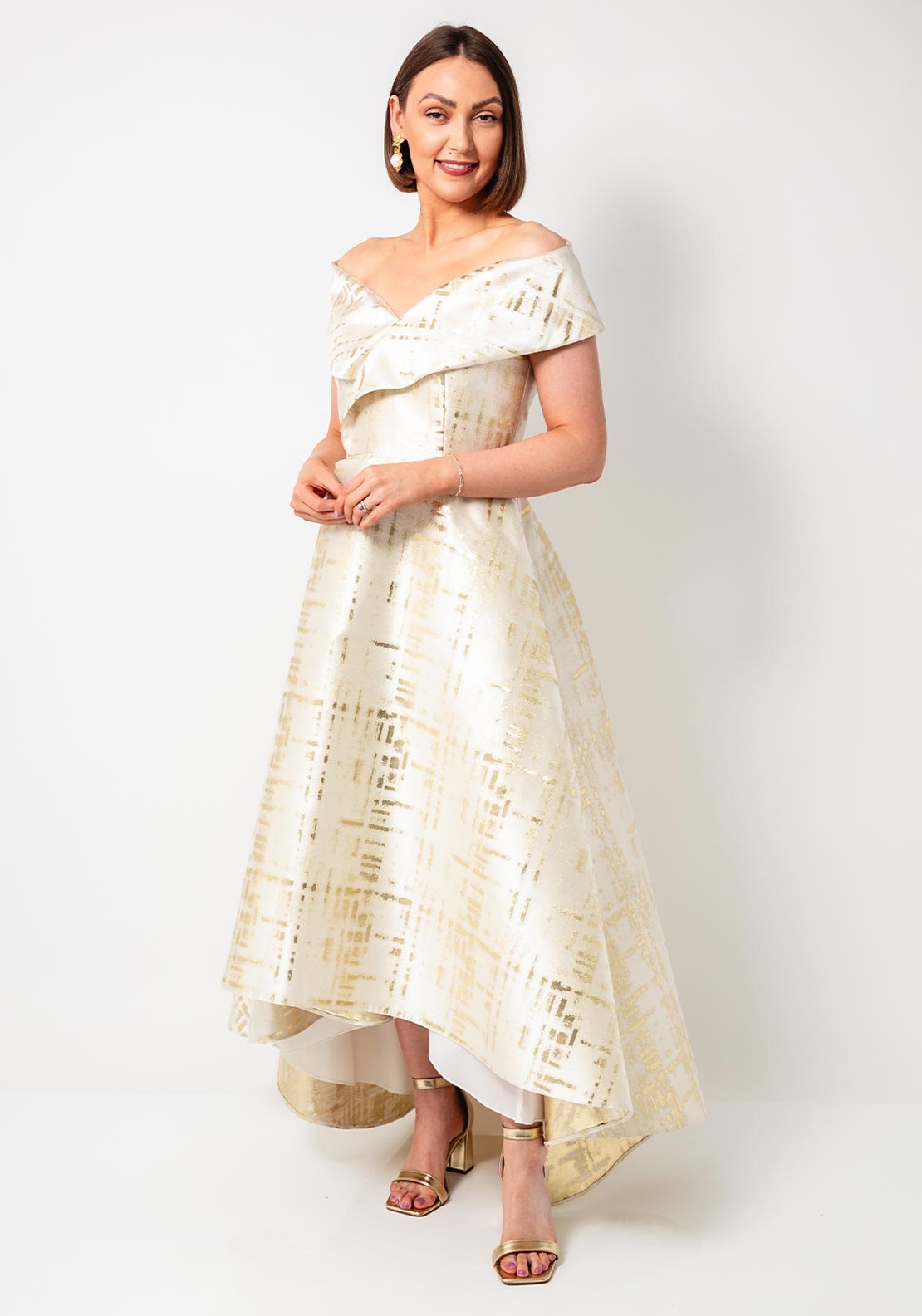 Gabriela Sanchez Metallic Dipped Hem Dress  Gold