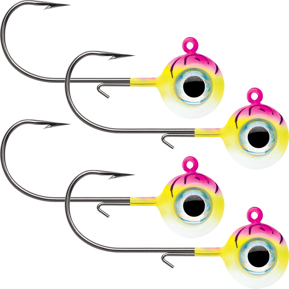 VMC Neon Moon Eye 1/4 Oz. 3D Holographic Jig   4 Pack   Pink Fire UV