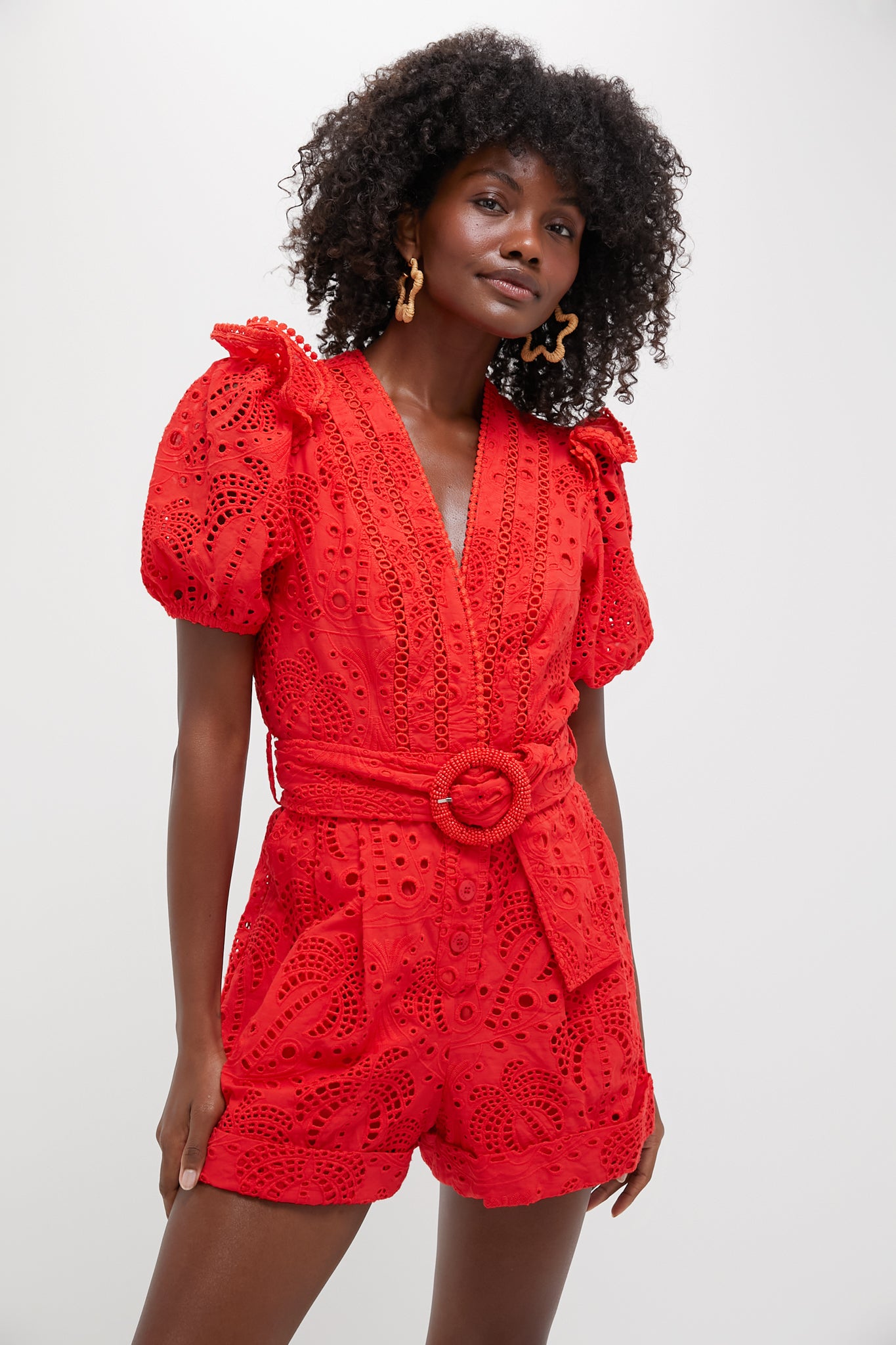 FARM RIO Red Eyelets Romper