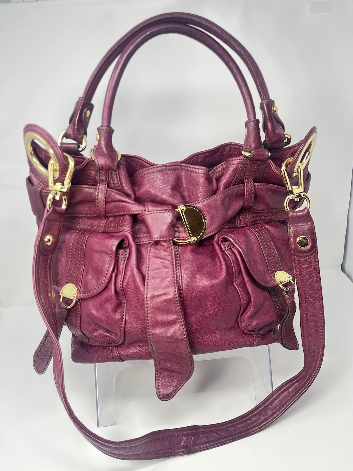 Steve Madden Y2K Girlies Purple & Gold T Convertible Belted Leather Purse EUC