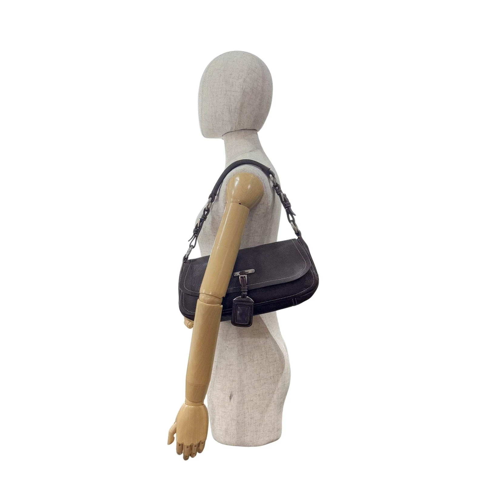 STRADIVARIUS Borsa a tracolla PRADA in pelle marrone
