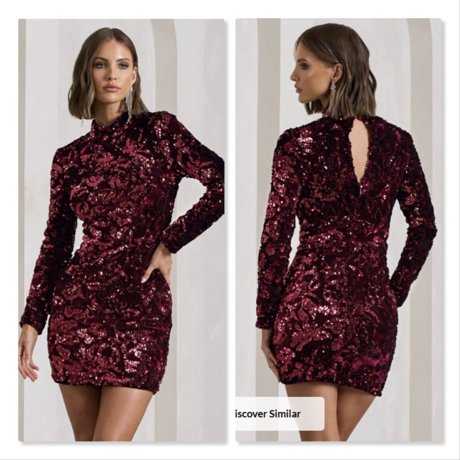 CLUB L London Womens Size 6 or US 2 Berry Sequin Long Sleeve Bodycon Mini Dress