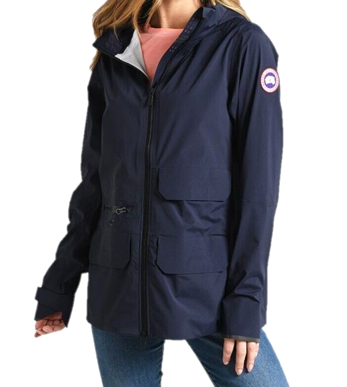 Canada Goose Pacificia Women's Hooded Waterproof Rain Jacket Coat Navy Size S