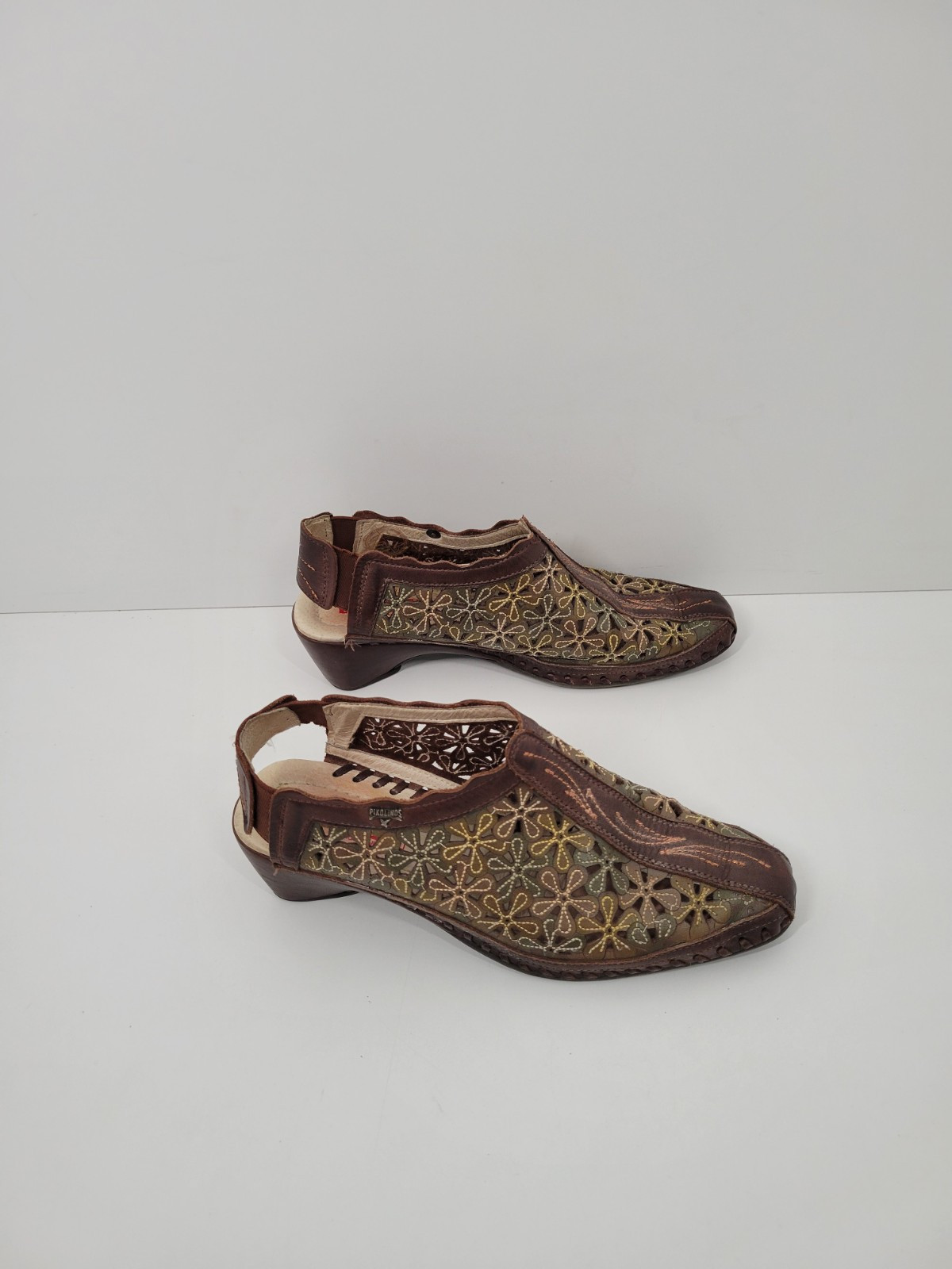 Pikolinos Romana Brown Green Leather Slingback Heeled Sandal Shoe Sz 36 US 5.5 6