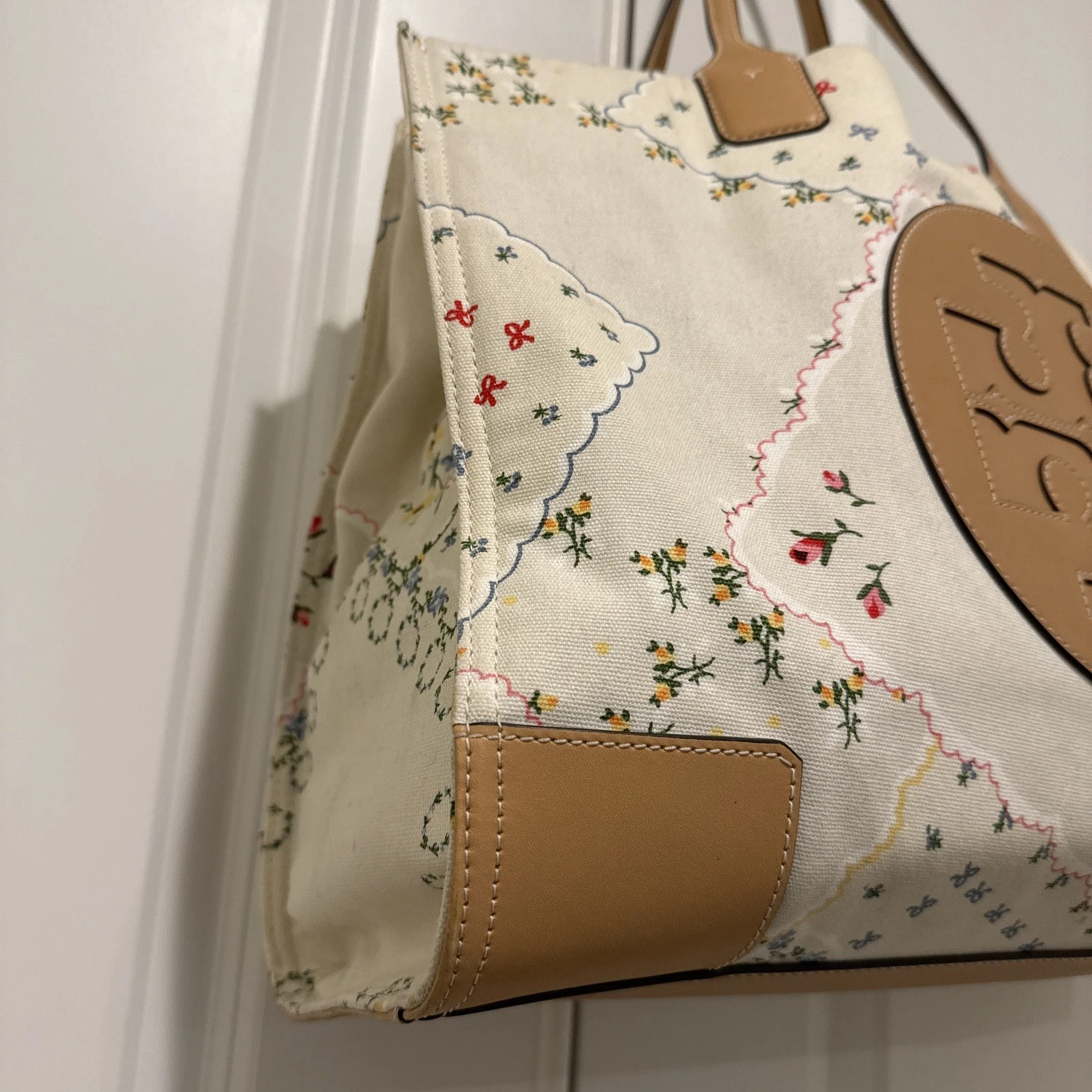 TORY BURCH Borsa tote tela pelle bianca