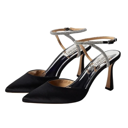 Badgley Mischka donna Kamilah tacco a spillo US 7 5 M EU 38 raso nero nuovo con scatola