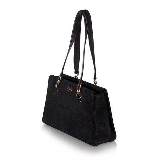 Borsa a tracolla Chanel usata pelle nabuk nera hardware oro  Francia  2003