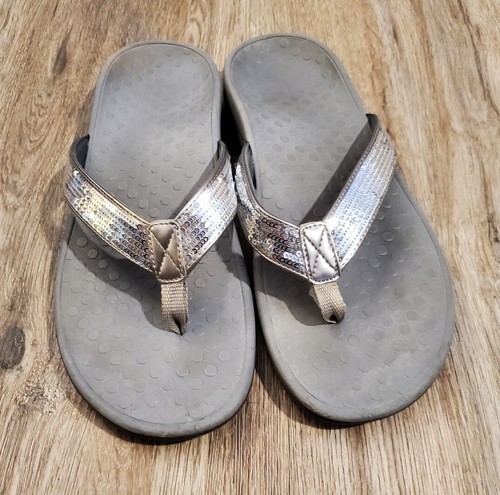 Vionic Women's Tide Rhinestones Grey Toe Post Flip Flop Size 10 Sandals