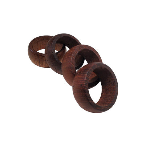 4 Pc Set Vintage MCM Burma Teak Napkin Ring Holders