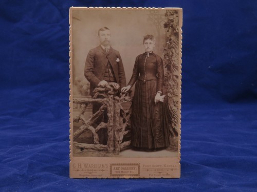 RENS ORIGINAL C.H. Wareham Cabinet Photo Fort Scott KS Man Mustache Woman Handkerchief GRUMPY