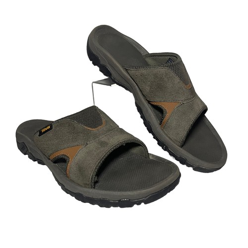 TEVA Mens Gray Mixed Media Katavi 2 Open Toe Slip On Slide Sandals Shoes Size 11